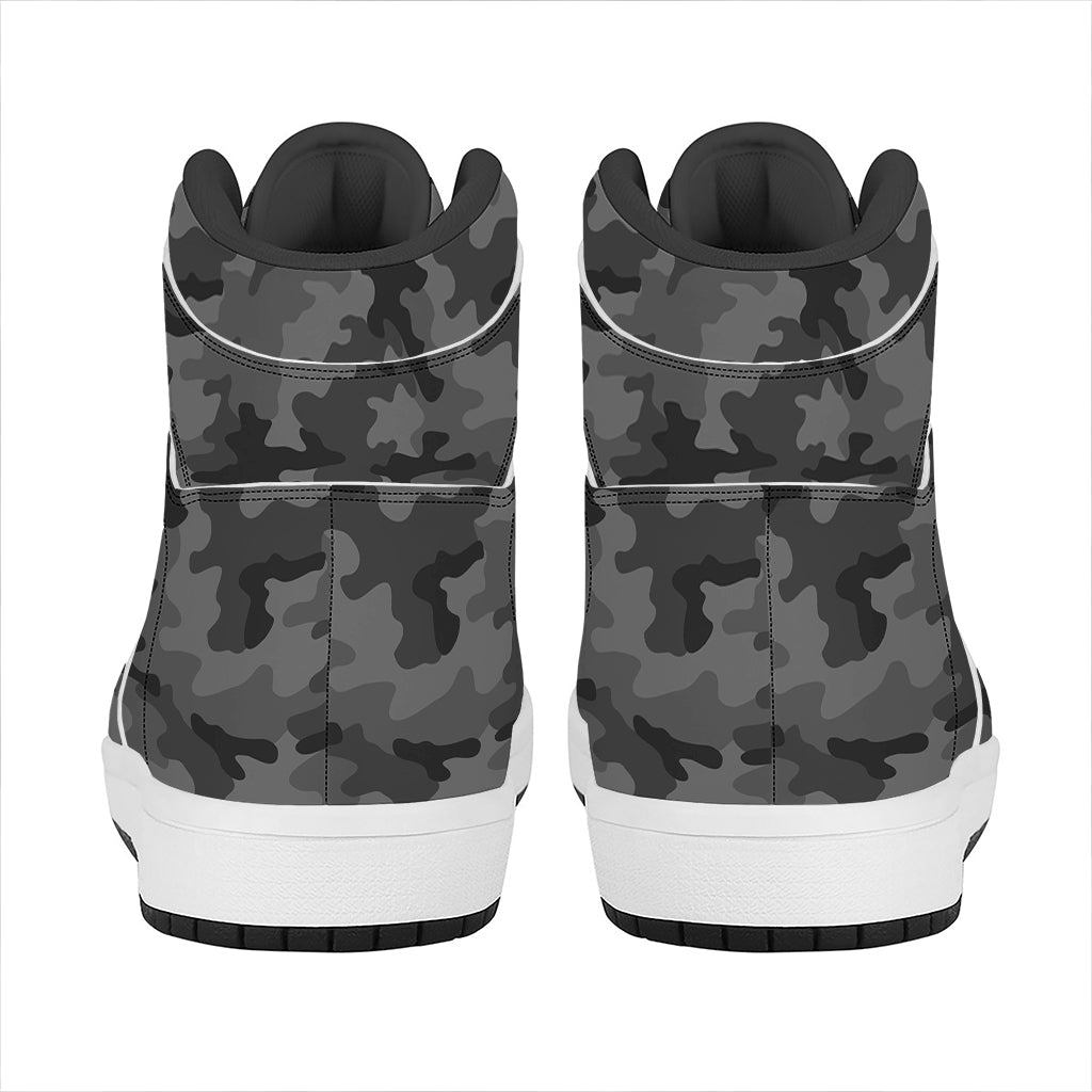 Black And Grey Camouflage Print High Top Leather Sneakers
