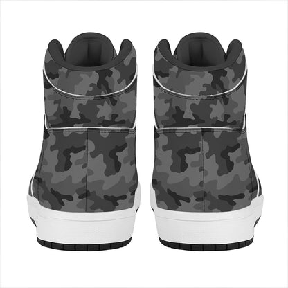 Black And Grey Camouflage Print High Top Leather Sneakers