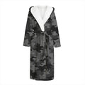 Black And Grey Camouflage Print Hooded Bathrobe