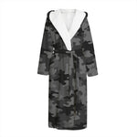 Black And Grey Camouflage Print Hooded Bathrobe