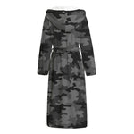 Black And Grey Camouflage Print Hooded Bathrobe