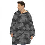 Black And Grey Camouflage Print Hoodie Blanket