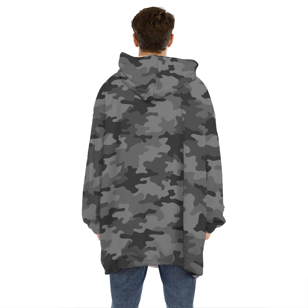 Black And Grey Camouflage Print Hoodie Blanket