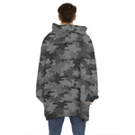 Black And Grey Camouflage Print Hoodie Blanket
