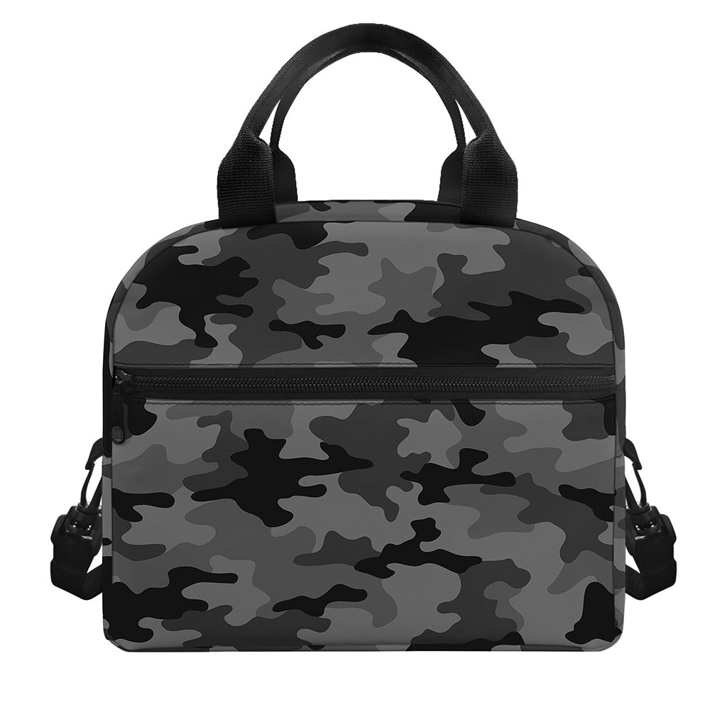 Black And Grey Camouflage Print Insulated Lunch Bag