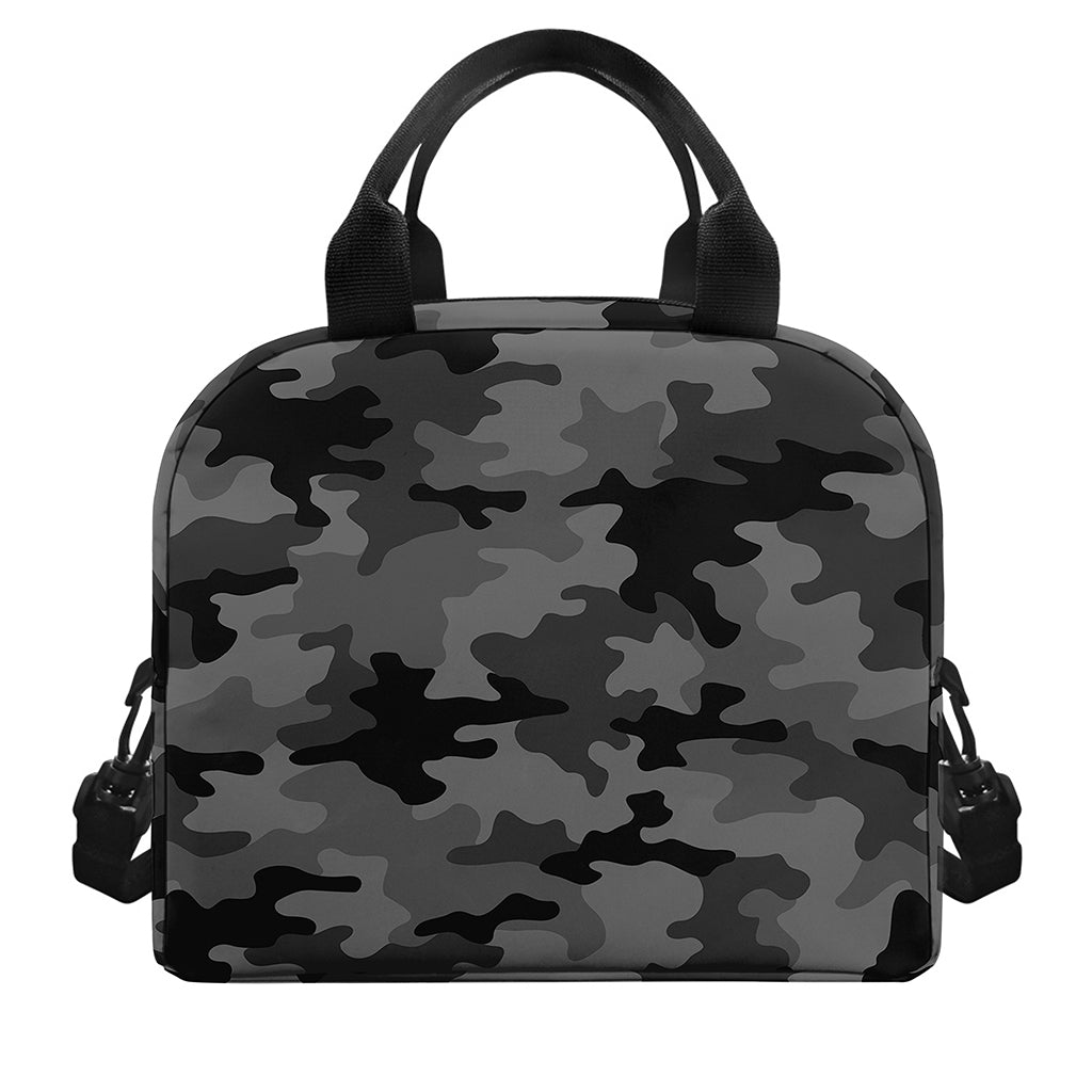 Black And Grey Camouflage Print Insulated Lunch Bag