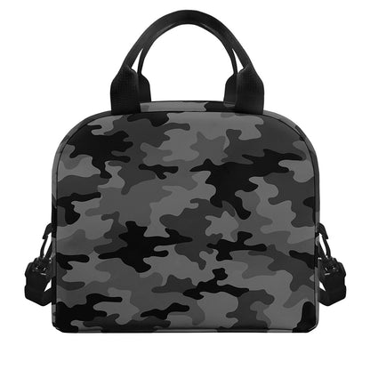 Black And Grey Camouflage Print Insulated Lunch Bag