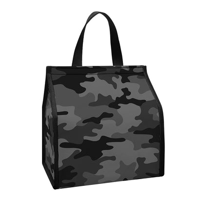 Black And Grey Camouflage Print Insulated Lunch Tote