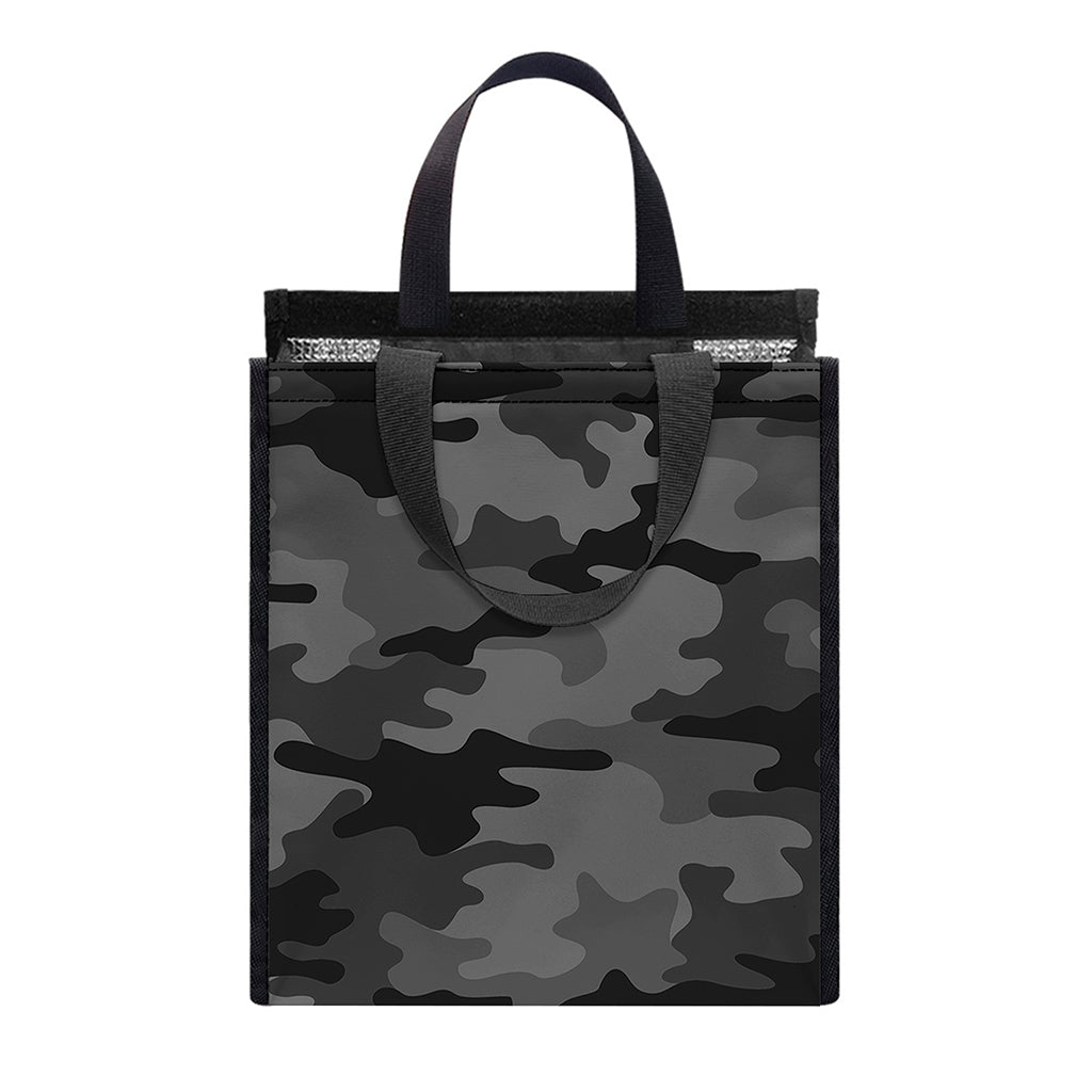 Black And Grey Camouflage Print Insulated Lunch Tote