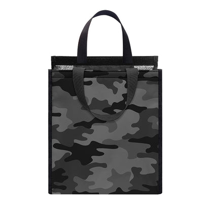 Black And Grey Camouflage Print Insulated Lunch Tote