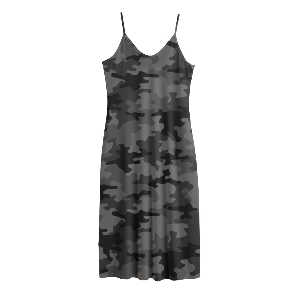 Black And Grey Camouflage Print Jersey Midi Cami Dress