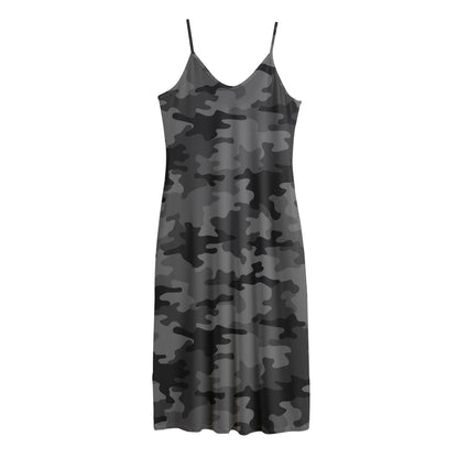 Black And Grey Camouflage Print Jersey Midi Cami Dress