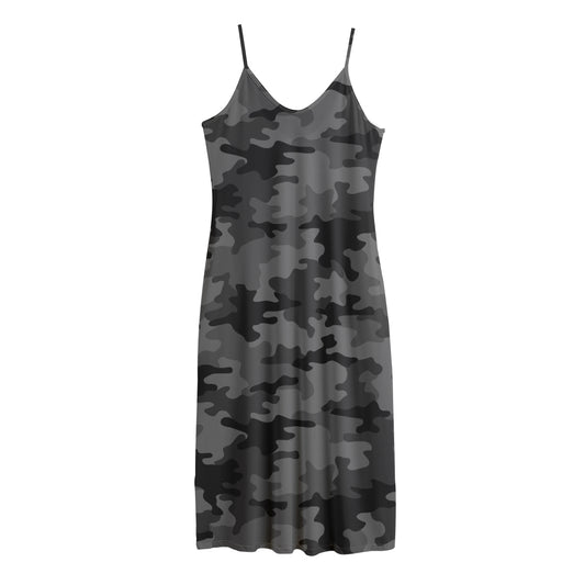 Black And Grey Camouflage Print Jersey Midi Cami Dress