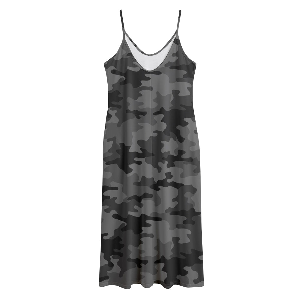 Black And Grey Camouflage Print Jersey Midi Cami Dress
