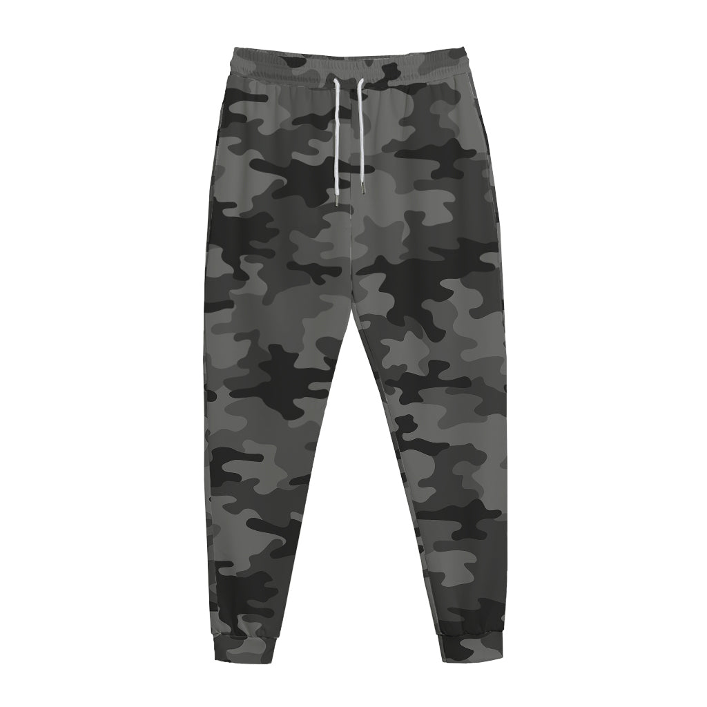 Black And Grey Camouflage Print Jogger Pants