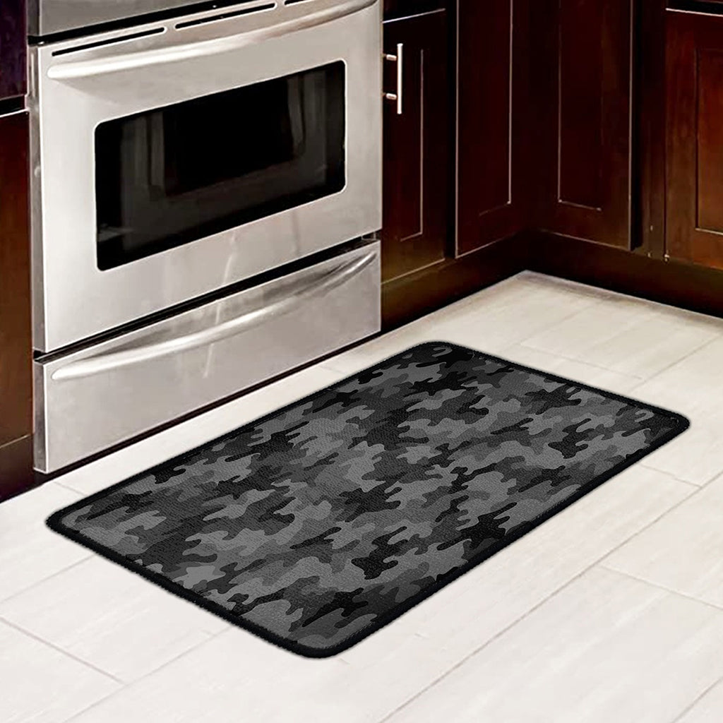 Black And Grey Camouflage Print Kitchen Mat