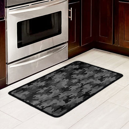 Black And Grey Camouflage Print Kitchen Mat