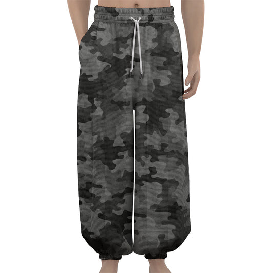 Black And Grey Camouflage Print Lantern Pants