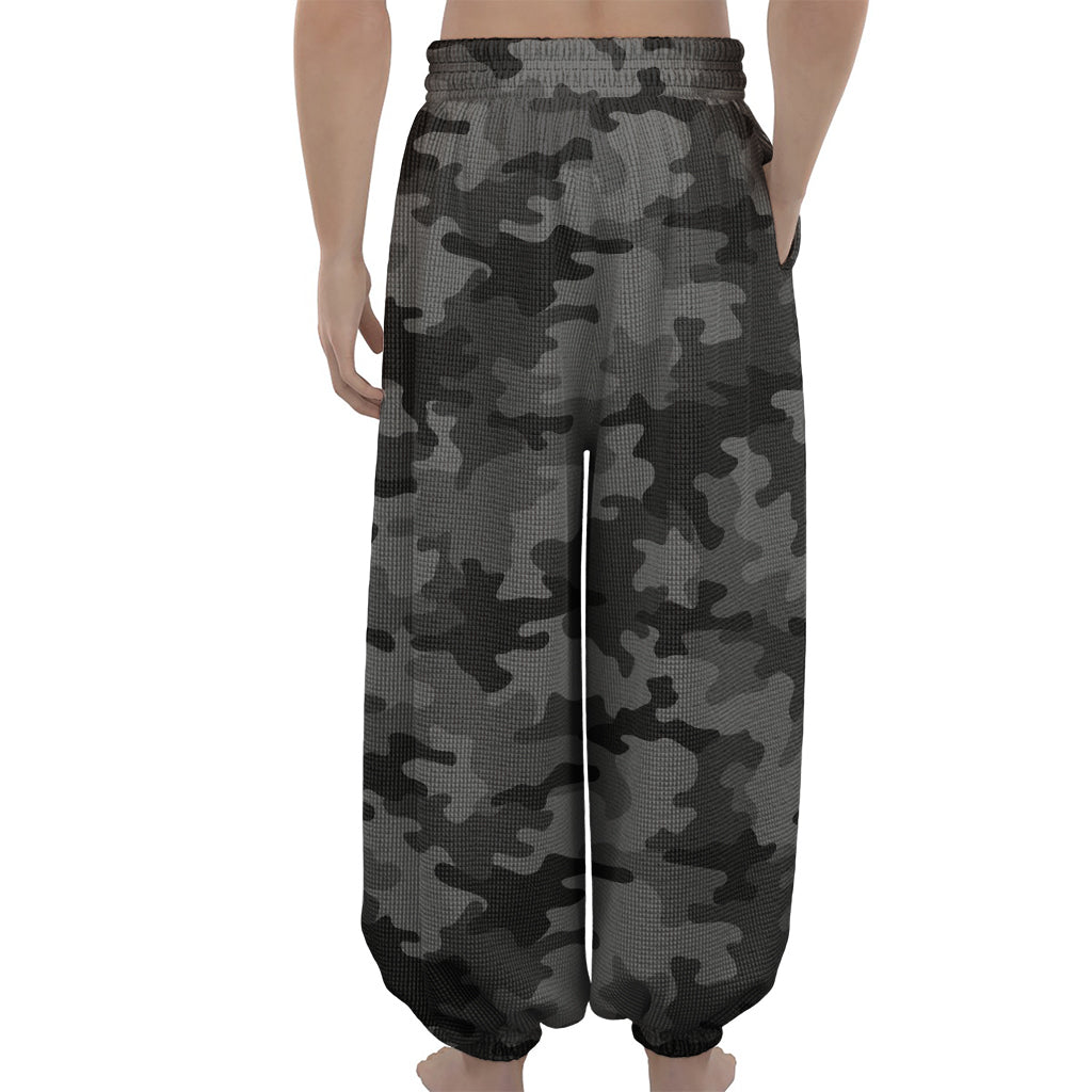 Black And Grey Camouflage Print Lantern Pants