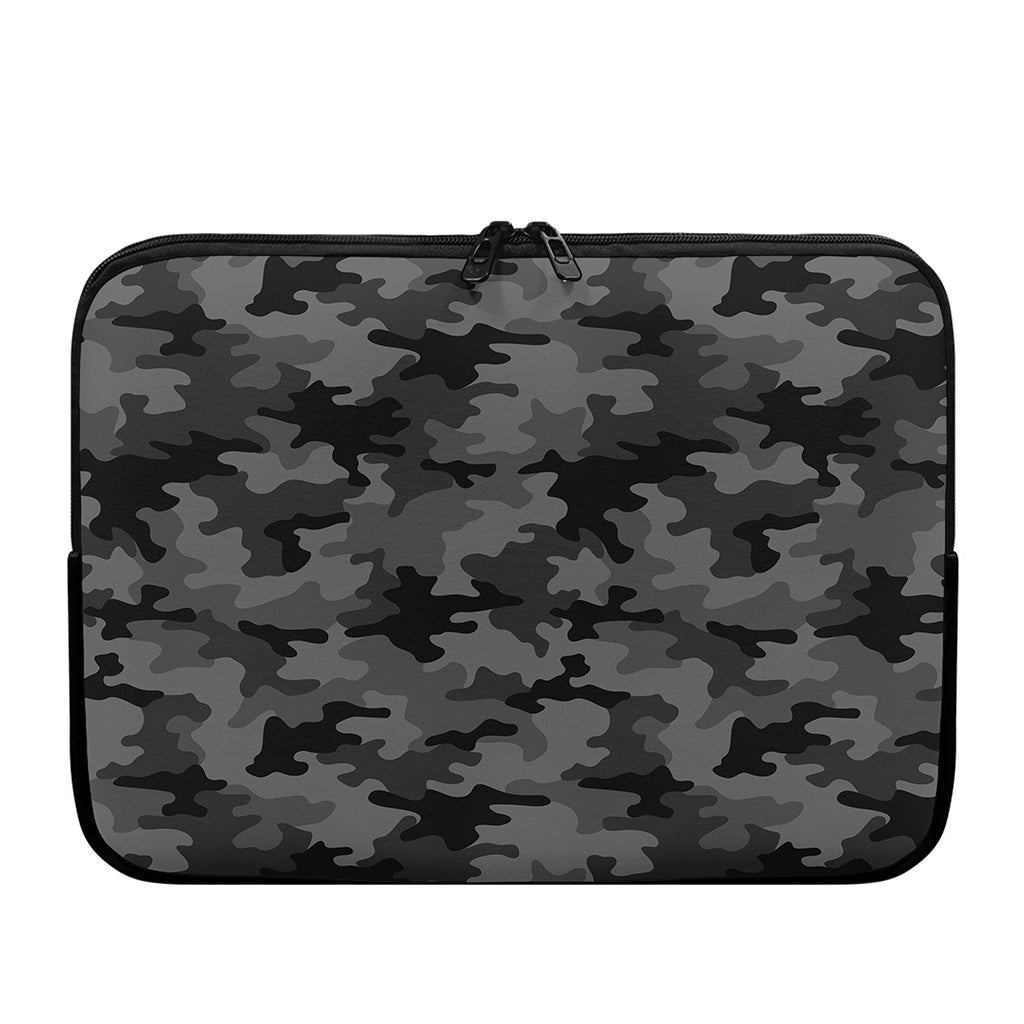 Black And Grey Camouflage Print Laptop Sleeve