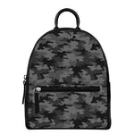Black And Grey Camouflage Print Leather Backpack