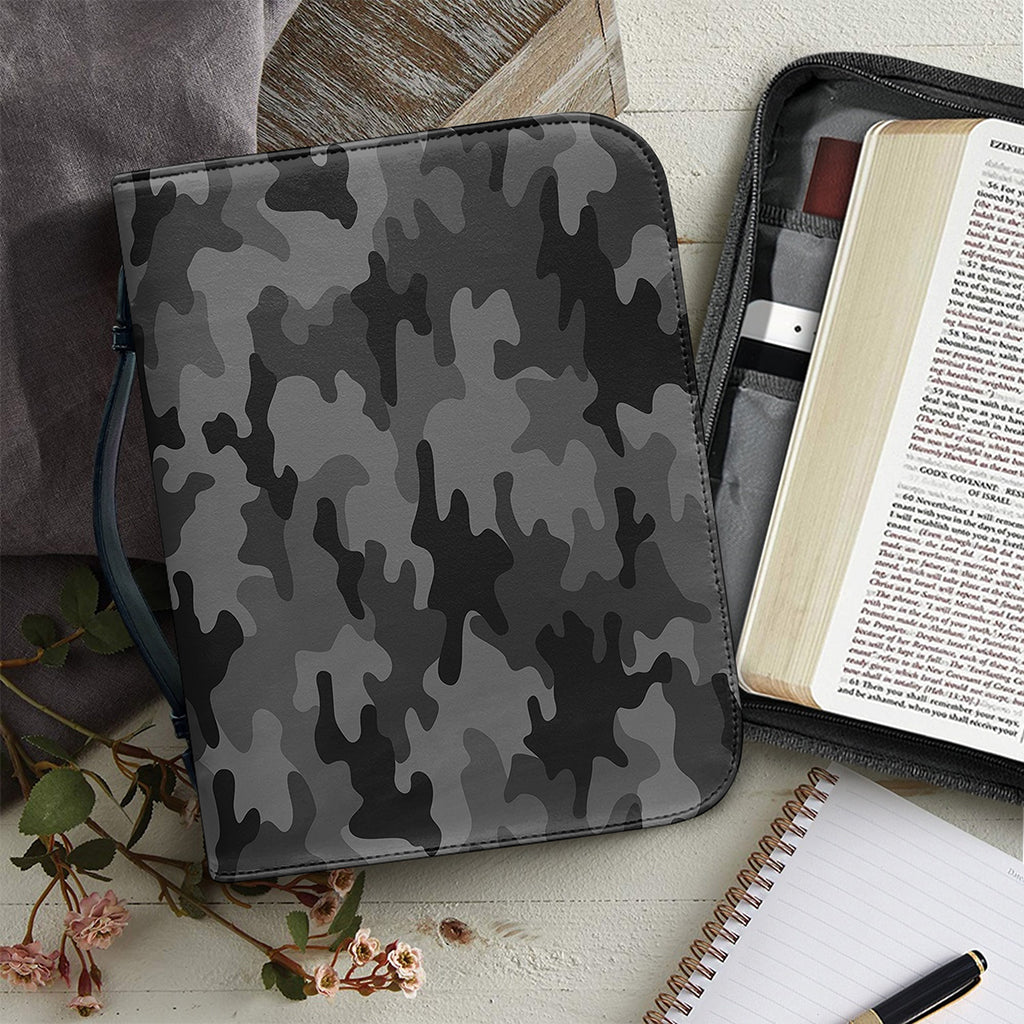 Black And Grey Camouflage Print Leather Bible Cover
