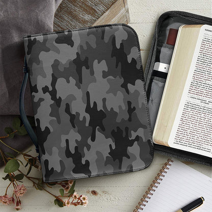 Black And Grey Camouflage Print Leather Bible Cover