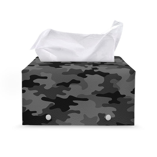 Black And Grey Camouflage Print Leather Tissue Box Cover