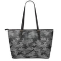 Black And Grey Camouflage Print Leather Tote Bag With Zipper
