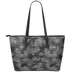 Black And Grey Camouflage Print Leather Tote Bag
