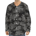 Black And Grey Camouflage Print Long Sleeve Baseball Jersey