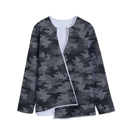 Black And Grey Camouflage Print Long Sleeve Short Coat