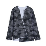 Black And Grey Camouflage Print Long Sleeve Short Coat