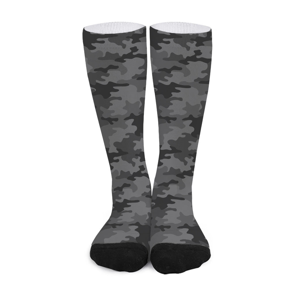 Black And Grey Camouflage Print Long Socks