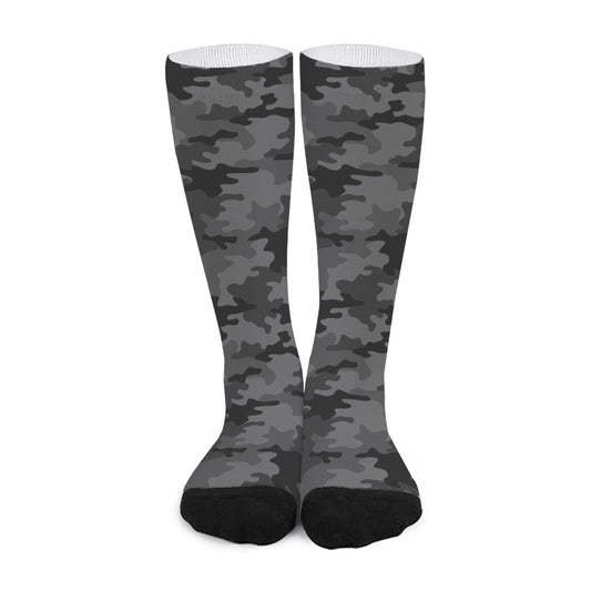 Black And Grey Camouflage Print Long Socks
