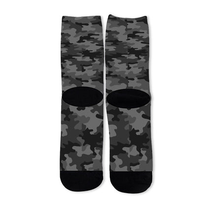 Black And Grey Camouflage Print Long Socks