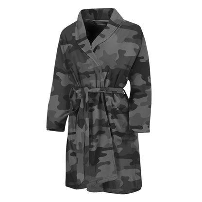 Black And Grey Camouflage Print Men's Bathrobe