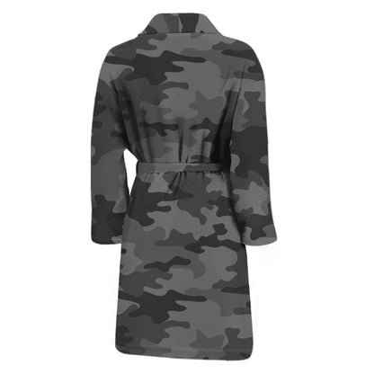 Black And Grey Camouflage Print Men's Bathrobe