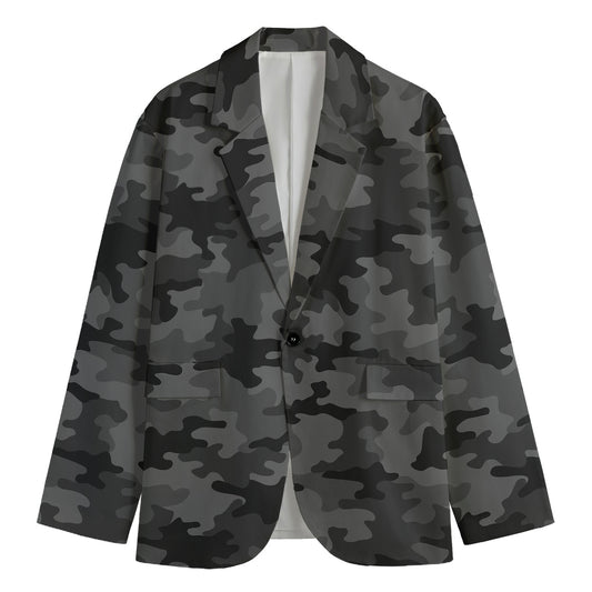 Black And Grey Camouflage Print Men's Blazer