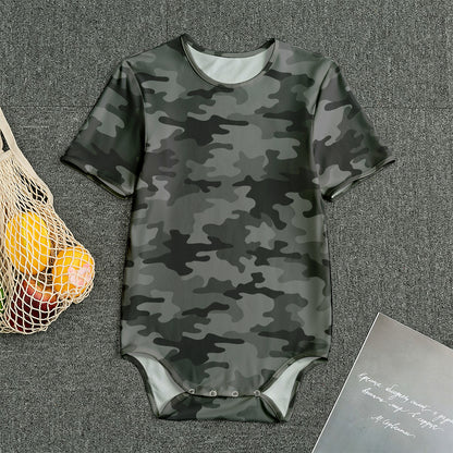 Black And Grey Camouflage Print Men's Bodysuit