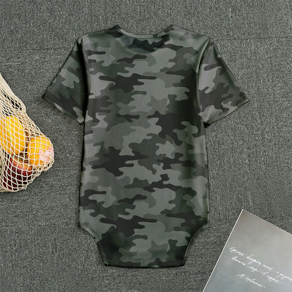 Black And Grey Camouflage Print Men's Bodysuit