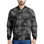 Black And Grey Camouflage Print Men's Bomber Jacket