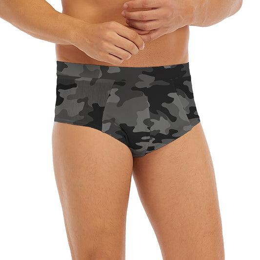 Black And Grey Camouflage Print Men's Briefs