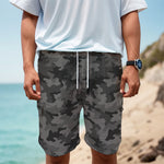 Black And Grey Camouflage Print Men's Cargo Shorts
