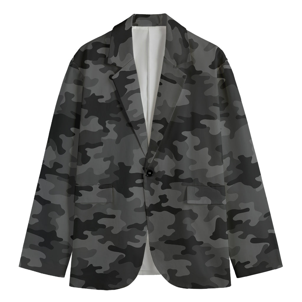 Black And Grey Camouflage Print Men's Cotton Blazer