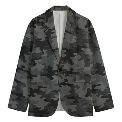 Black And Grey Camouflage Print Men's Cotton Blazer