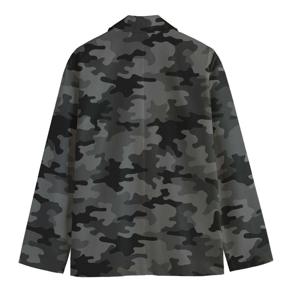 Black And Grey Camouflage Print Men's Cotton Blazer