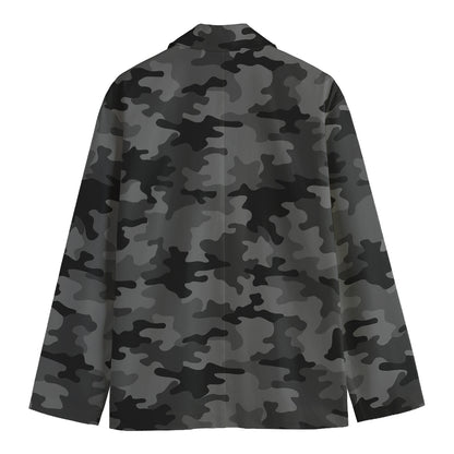 Black And Grey Camouflage Print Men's Cotton Blazer