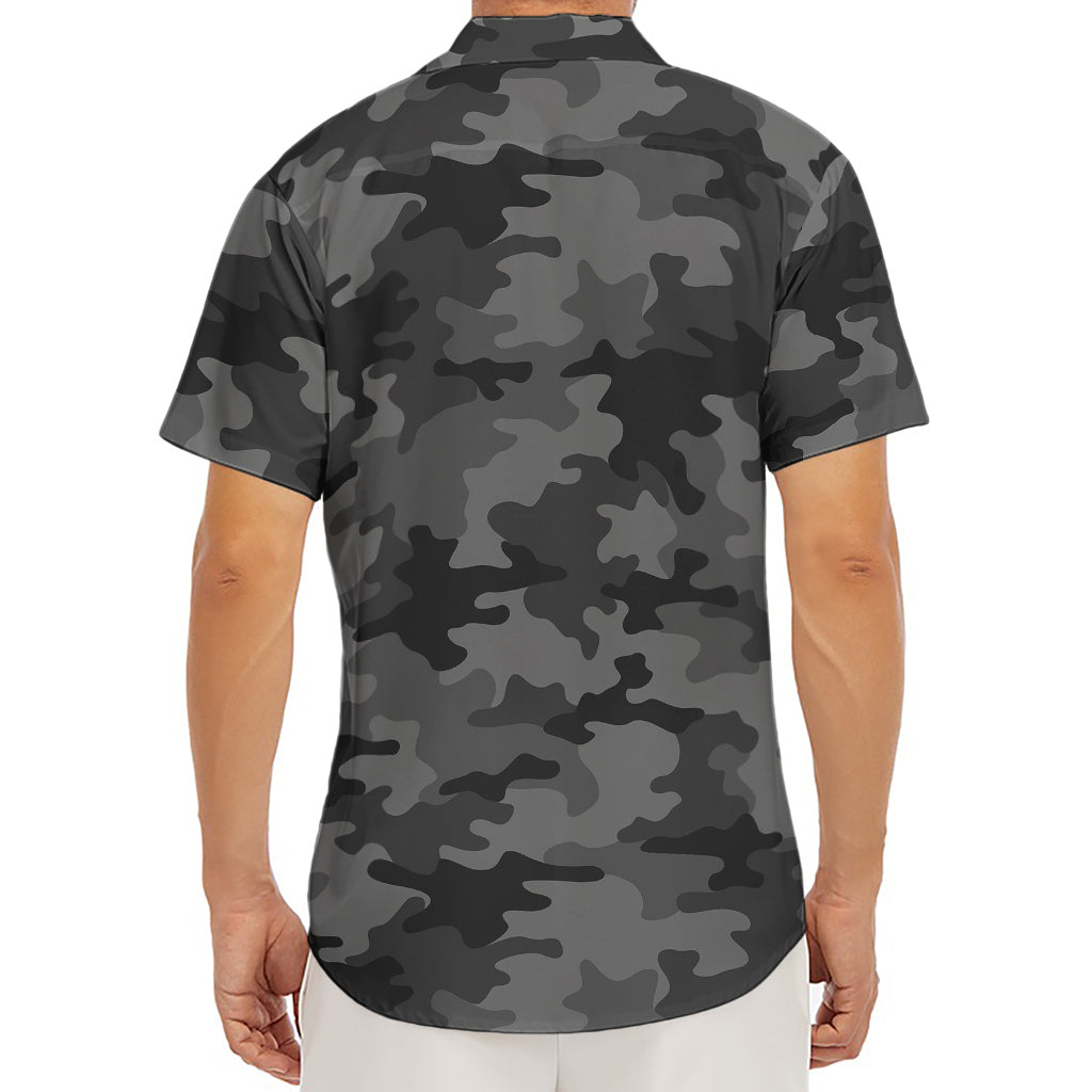 Black And Grey Camouflage Print Men's Deep V-Neck Shirt