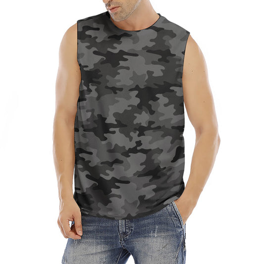 Black And Grey Camouflage Print Men's Fitness Tank Top